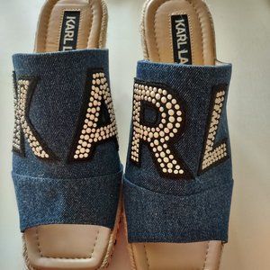 Beautiful denim Karl Lagerfeld Paris espadrille sandals Like New